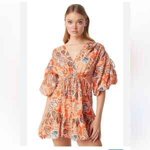MISA Los Angeles Sari Floral Poplin Balloon Sleeve Mini Dress size small NWT